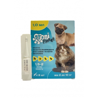 Краплі для котів та собак Petoni Planet 2 - 10  кг ( 1 мл) фіпроніл (ціна за 1 шт)