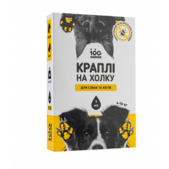 100 лапок краплі інсектоакарицидні для собак та котів 4-10 кг (1 піпетка)