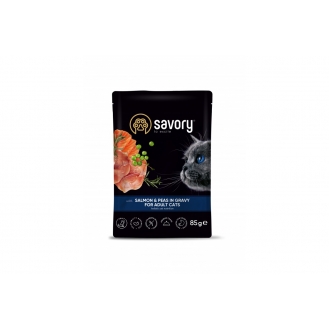Вологий корм для дорослих кішок Savory 85 г - лосось та горошок Вологий корм для дорослих кішок Savory 85 г - лосось та горошок