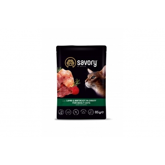 Вологий корм для дорослих кішок Savory 85 г - ягня та буряк Вологий корм для дорослих кішок Savory 85 г - ягня та буряк
