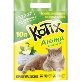 Наповнювач для котячого туалету Kotix Aroma Green Apple Силікагелевий поглинаючий 10л