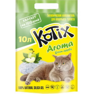 Наповнювач для котячого туалету Kotix Aroma Green Apple Силікагелевий поглинаючий 10л