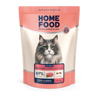 Сухий корм для котів Home Food Adult Hairball Control 400 г - індичка та ягоди Сухий корм для котів Home Food Adult Hairball Control 400 г - індичка та ягоди