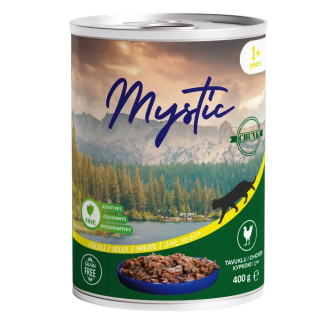 Вологий корм Mystic для котів шматочки курки в желе 400г Вологий корм Mystic для котів шматочки курки в желе 400г