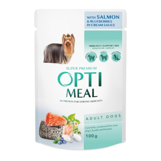 Вологий корм для собак OPTIMEAL pouch 100 г - лосось та лохина в соусі