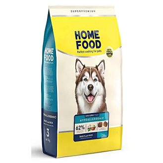 Гіпоалергенний сухий корм для дорослих собак великих порід Home Food 3 кг - форель та рис Гіпоалергенний сухий корм для дорослих собак великих порід Home Food 3 кг - форель та рис