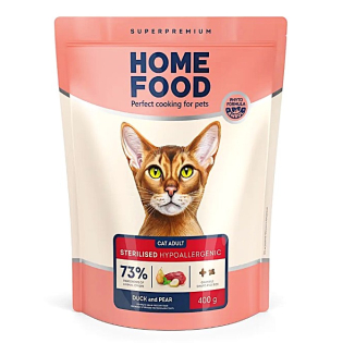Сухий корм для стерилізованих котів Home Food Adult гіпоалергенний беззерновий 400 г - філе качки та груша Сухий корм для стерилізованих котів Home Food Adult гіпоалергенний беззерновий 400 г - філе качки та груша